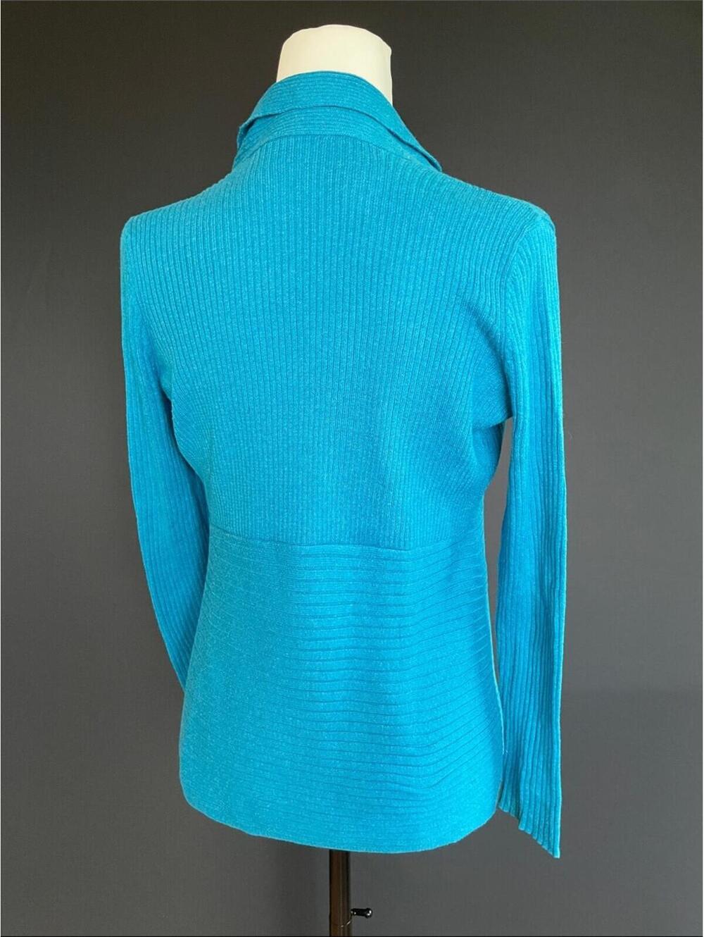 Eileen Fisher Blue Ribbed Open Front Cardigan Petite Small - Picture 2 of 5